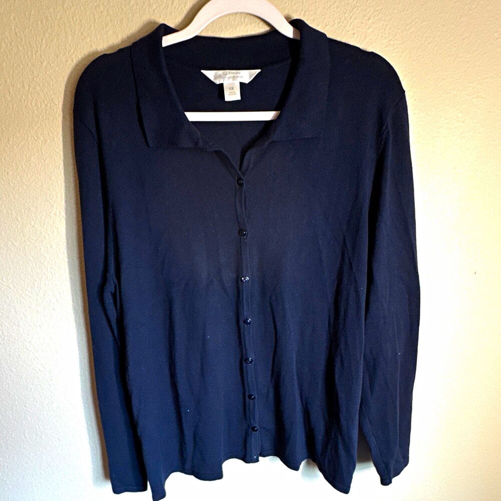 C.J. Banks Women’s Button-Up Cardigan Sweater 1X Blue Acrylic/Cotton Knit